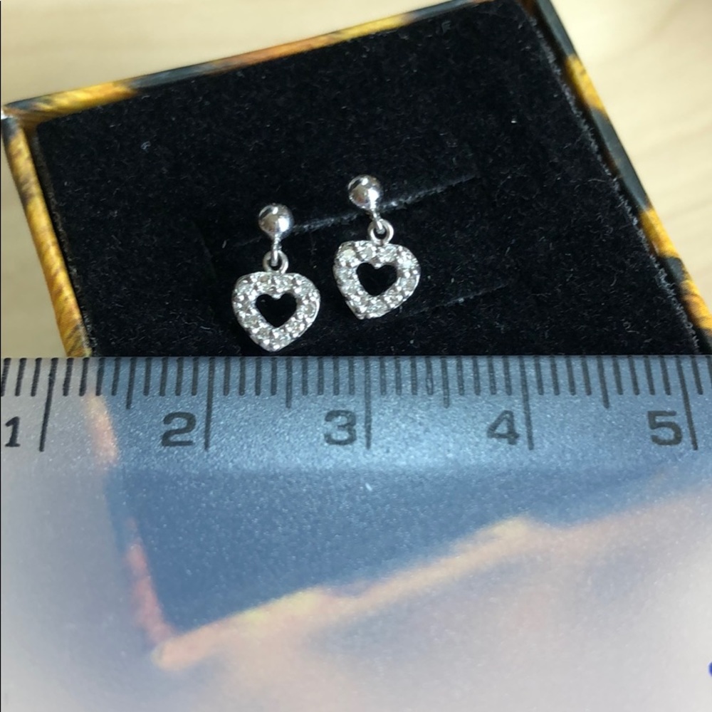 Solid 18k Diamond Heart Dangle Earrings - image 2
